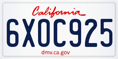 CA license plate 6XOC925