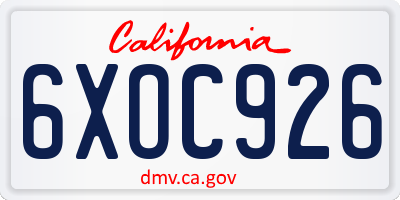 CA license plate 6XOC926