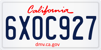 CA license plate 6XOC927