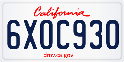CA license plate 6XOC930