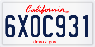 CA license plate 6XOC931