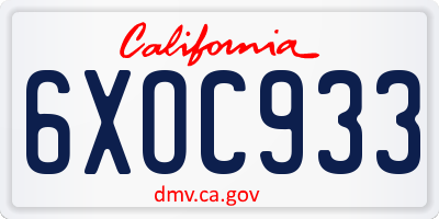 CA license plate 6XOC933