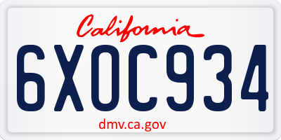 CA license plate 6XOC934