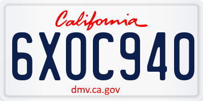 CA license plate 6XOC940