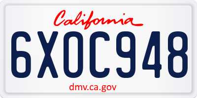 CA license plate 6XOC948