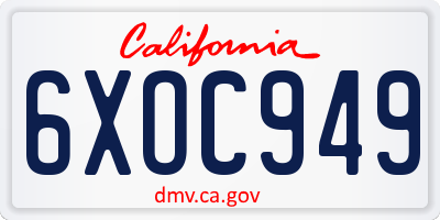 CA license plate 6XOC949