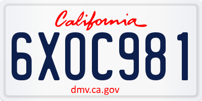 CA license plate 6XOC981