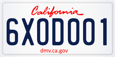 CA license plate 6XOD001
