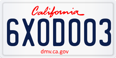 CA license plate 6XOD003