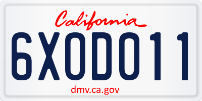 CA license plate 6XOD011