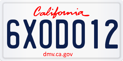 CA license plate 6XOD012