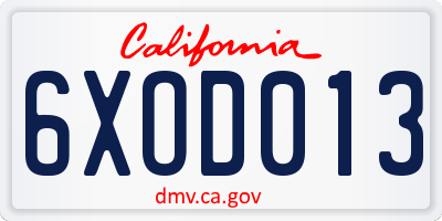 CA license plate 6XOD013