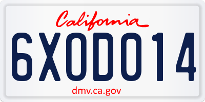 CA license plate 6XOD014