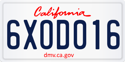 CA license plate 6XOD016