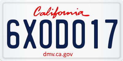 CA license plate 6XOD017