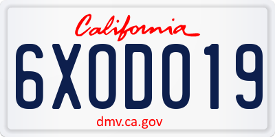 CA license plate 6XOD019