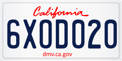 CA license plate 6XOD020