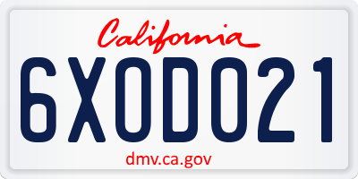 CA license plate 6XOD021