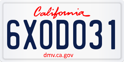 CA license plate 6XOD031