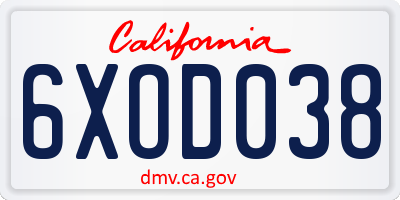 CA license plate 6XOD038