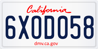 CA license plate 6XOD058