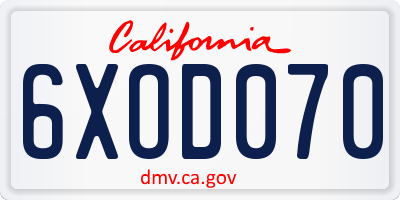 CA license plate 6XOD070