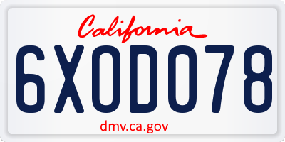 CA license plate 6XOD078