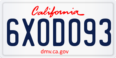 CA license plate 6XOD093
