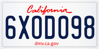 CA license plate 6XOD098