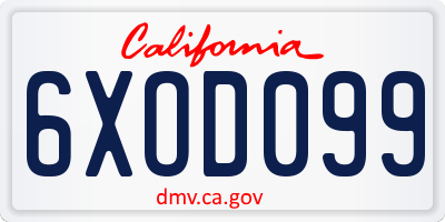CA license plate 6XOD099
