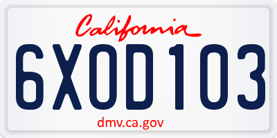 CA license plate 6XOD103