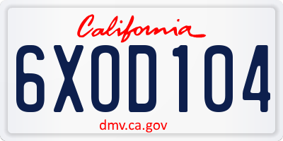 CA license plate 6XOD104