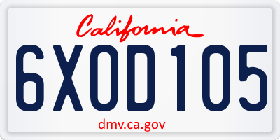 CA license plate 6XOD105