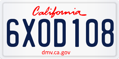 CA license plate 6XOD108