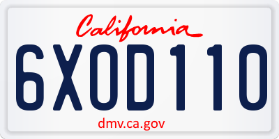 CA license plate 6XOD110