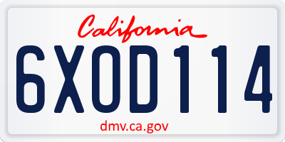 CA license plate 6XOD114