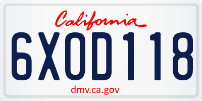 CA license plate 6XOD118