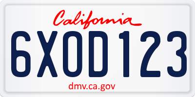 CA license plate 6XOD123