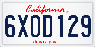 CA license plate 6XOD129