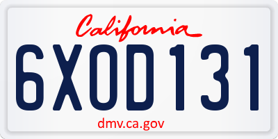 CA license plate 6XOD131