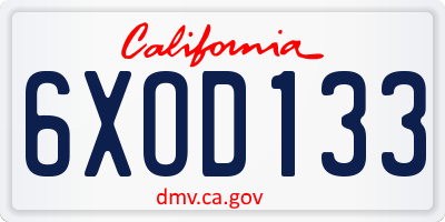 CA license plate 6XOD133