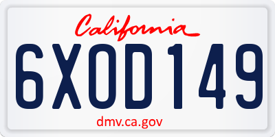 CA license plate 6XOD149