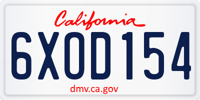 CA license plate 6XOD154