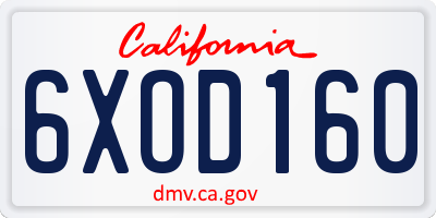 CA license plate 6XOD160