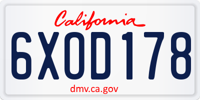 CA license plate 6XOD178