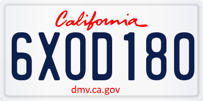CA license plate 6XOD180