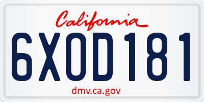 CA license plate 6XOD181
