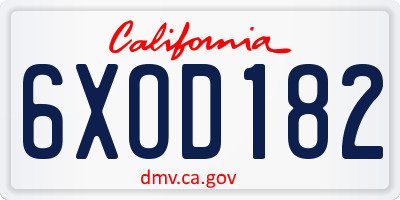 CA license plate 6XOD182