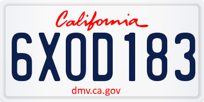 CA license plate 6XOD183