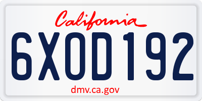 CA license plate 6XOD192